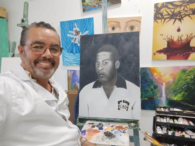 Artista plástico bahiano Nilson Carvalho levanta a bandeira contra o racismos eternizado Pelé.